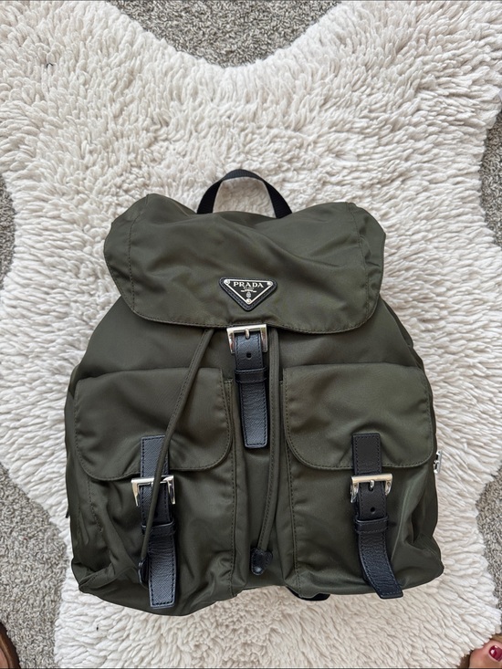 Prada Handbags - Prada Olive Nylon Backpack with Black Leather Trim